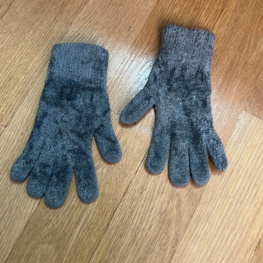 Gray, fuzzy gloves
